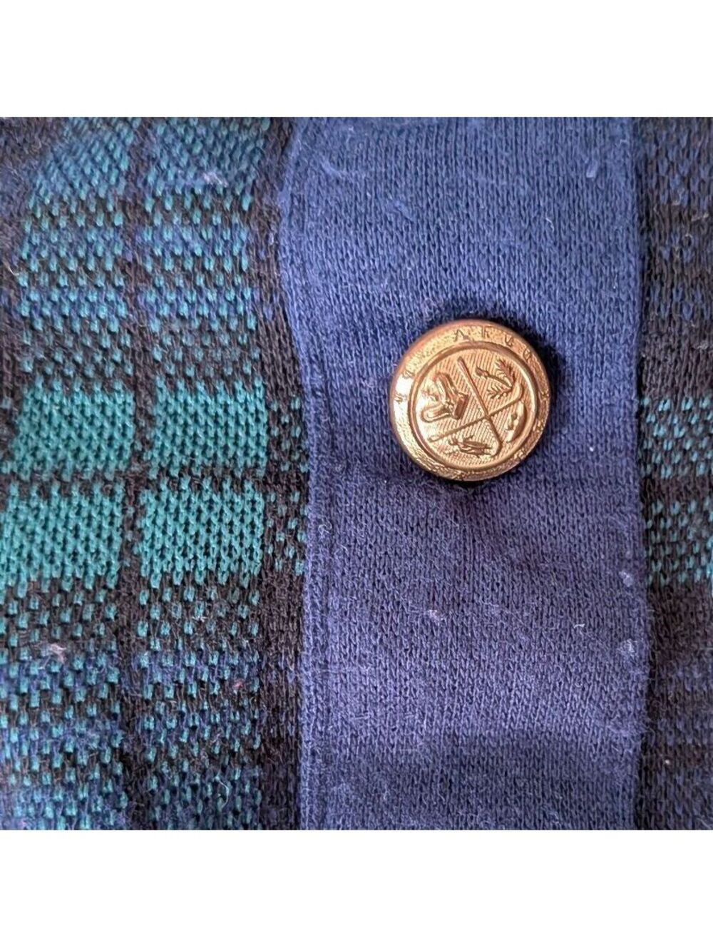 1990s Blackwatch Plaid Knit Nautical Button Sweater Jacket Vintage Size 2X - Picture 5 of 7